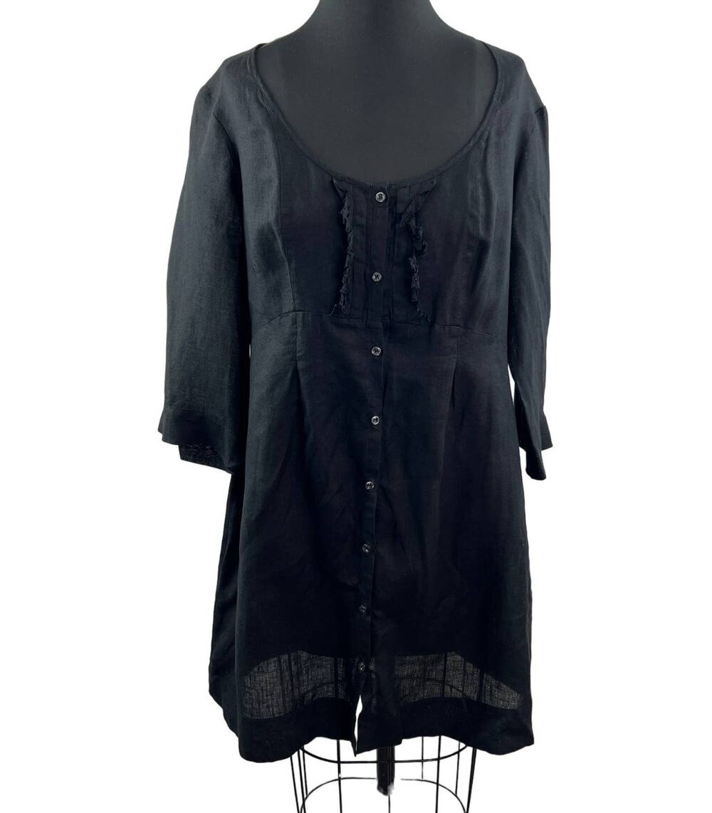 ROBERT FRIEDMAN Women's Black Scoop Neck 3/4 Sleeve Linen Tunic Top XL ITALY
